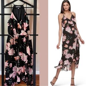 Jennifer Lopez Sz 4 Floral Wrap Maxi Dress Metallic Chiffon Lined